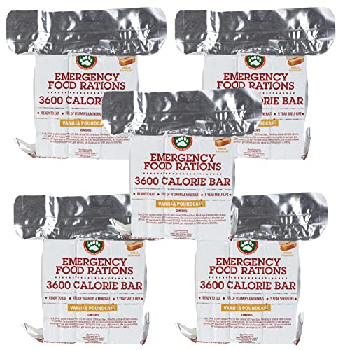 Grizzly Gear Emergency Food Rations- 3600 Calorie Bar (Vanilla Poundcake) - 3 Day, 72 Hour Ready To Eat Supply For Disaster, Hurricane, Flood Preparedness - Non Thirst Provoking - 5 Year Shelf Life