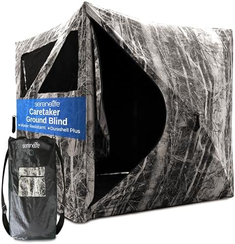 SereneLife Caretaker Ground Hunting Blind – Pop-Up Camouflage Deer Blind w/Dual-Floor Kick-Outs, Water Repellent and UV Treated