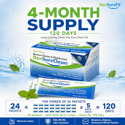 DenSureClean Denture, Retainer & Aligner Cleaner Powder, 120-Day Supply
