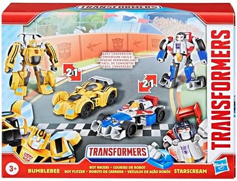 Transformers Bumblebee and Starscream Bot Racers, Easy to Change from Robot Toys to Car Toys, Action Figures for Boys and Girls 3+ (Amazon Exclusive)