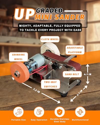 Mini Belt Sander, Electric Small Sander Knife Sharpener, 5"x6.8"x5.5" | Compact Design, Multi-Purpose, Electric Powered, Knife Sharpening, Portable Sander
