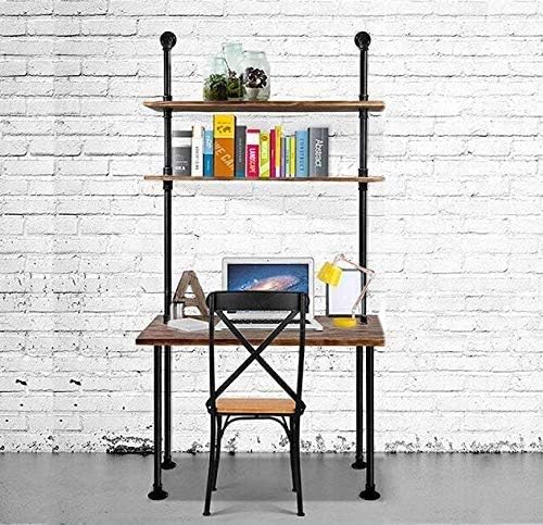 Industrial Pipe Desk with 3 Tier Shelves, Rustic Solid Wood Writing Workstation, Sturdy Metal Frame for Home Office Study Living Room Decor(40" L)
