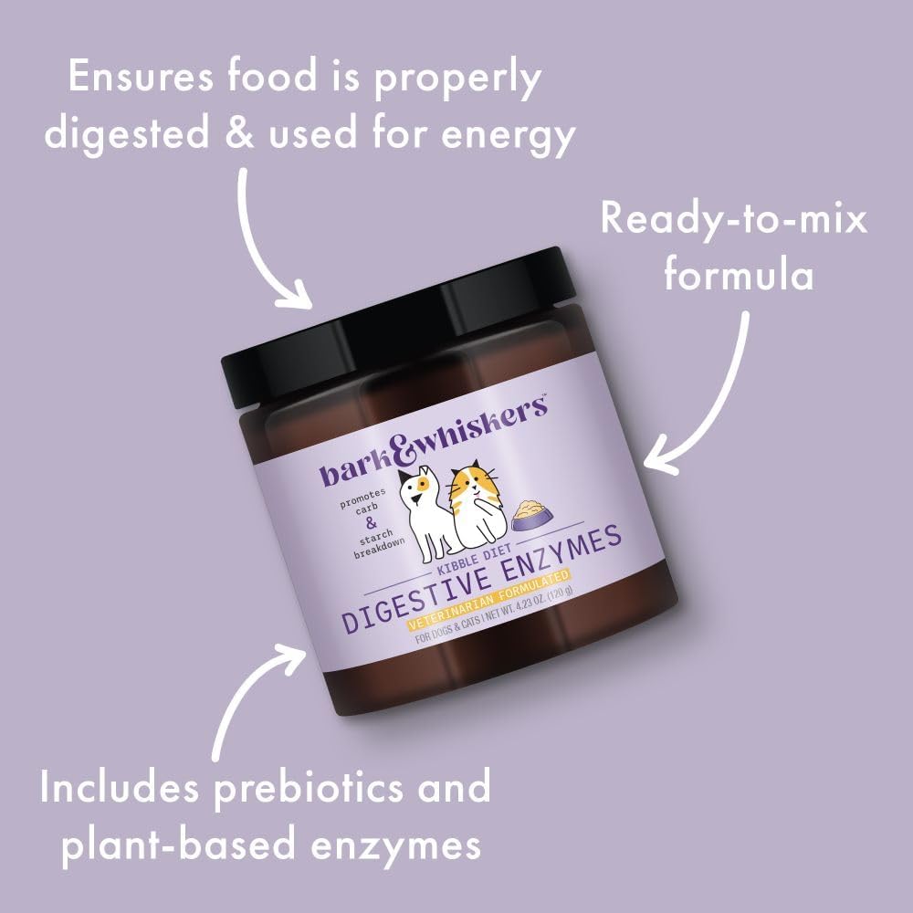 Dr. Mercola Bark & Whiskers Digestive Enzymes – Veterinarian Formulated – for Dogs & Cats – Non-GMO – 150 Scoops – Supports Kibble Digestion