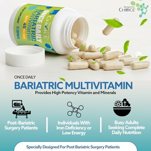 Bariatric Choice Once Daily Bariatric Multivitamin with Iron 45mg, 1 Month | 1-Mo Supply, Once Daily Easy-to-Swallow Capsule for Gastric Bypass & Sleeve Patients – High Potency Vitamins A, D, B12, More