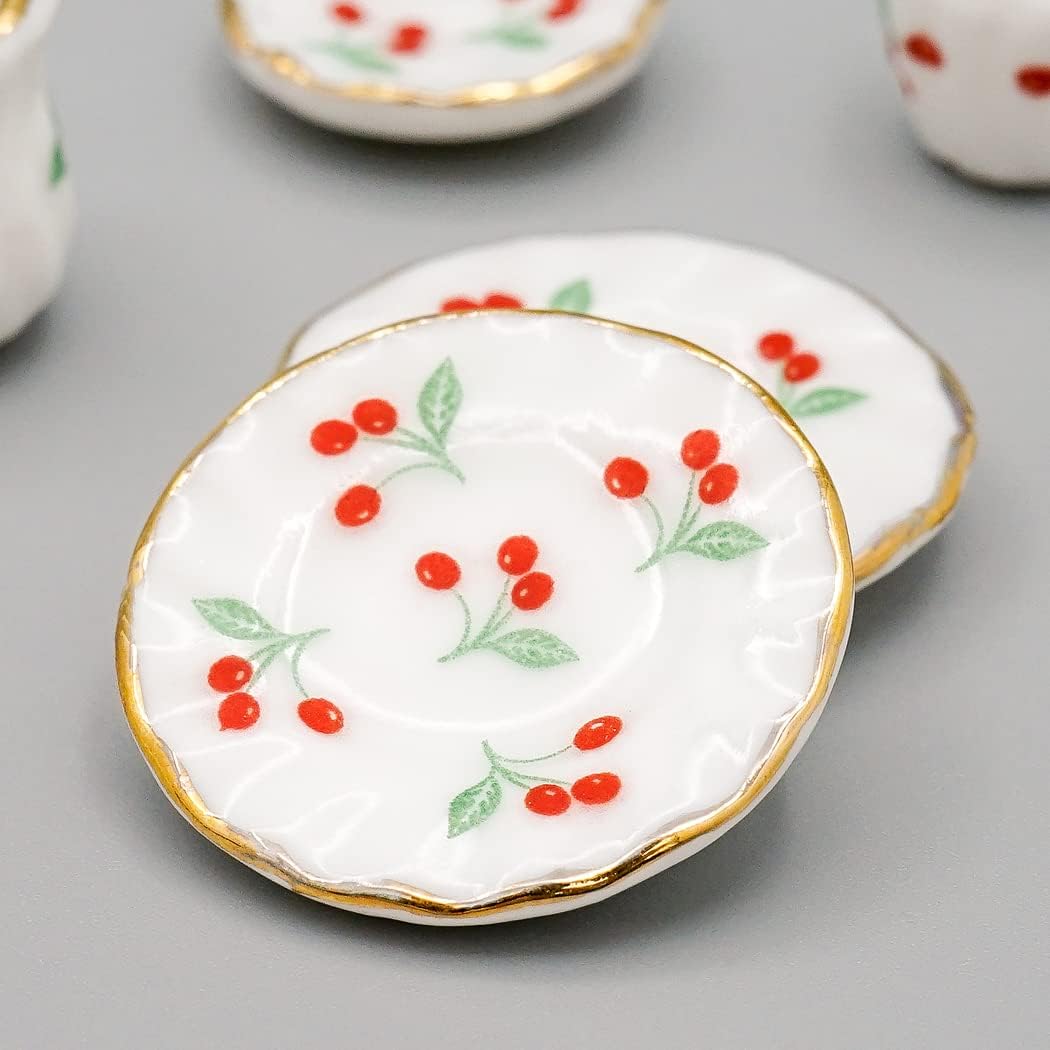Odoria 1/12 Miniature Porcelain Tea Set 15Pcs Dollhouse Decoration Accessories, Grapes