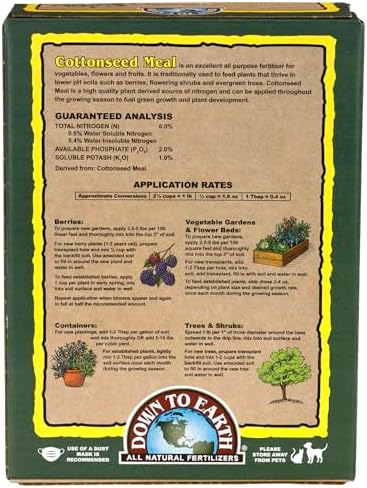 Down To Earth All Natural Fertilizers Organic Cottonseed Meal - 6-2-1, 5 lb | Plant Food for Low pH, Acid Soil Loving Plants, High Nitrogen