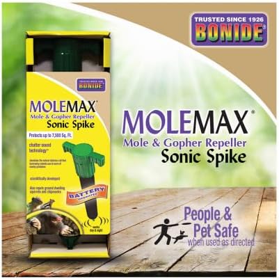 Bonide MoleMax Mole & Gopher Repeller Battery-Powered Sonic Spike | Animal Repellent Stake with Chatter Sound Technology
