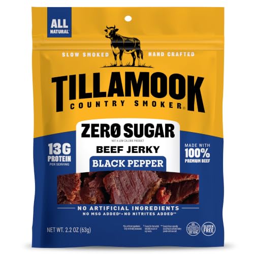 Tillamook Country Smoker Zero Sugar Keto Friendly Beef Jerky, Black Pepper, 2.2 Ounce