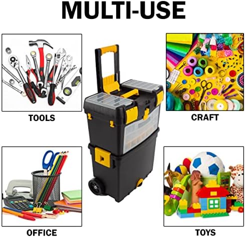Rolling Tool Box with Wheels, Foldable Comfort Handle, and Removable Top – Toolbox Organizers and Storage by Stalwart