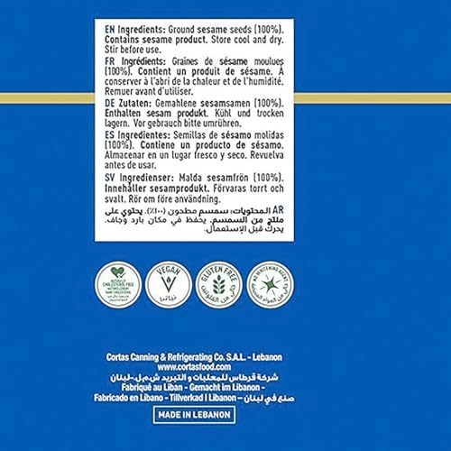 Cortas - Tahini, 100% Sesame Paste, 2 Lb (907g), Kosher, Halal, Gluten Free