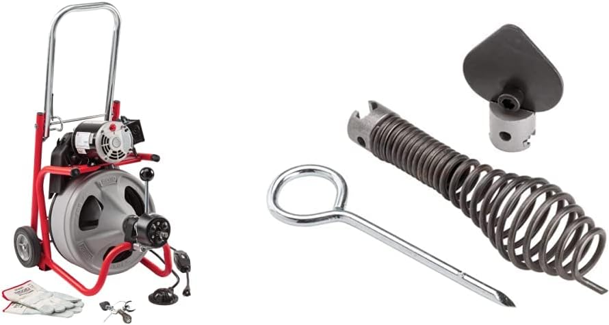 RIDGID K-400 Drain Cleaning 115-Volt Drum Machine Kit with AUTOFEED Control and C-32IW 3/8" x 75' Cable, Grey and Red