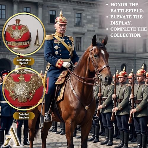AnNafi Red German Pickelhaube Helmet, Leather Pickelhauben Imperial Prussian Helmet, Brass Military Officer Spiked Men’s Costume