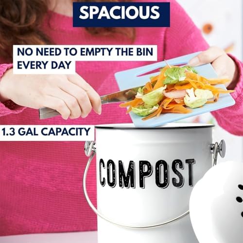 Granrosi Compost Bin Kitchen Counter, 1.3 Gallon, 3 Charcoal Filters