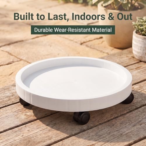 2 Pack of 11 Inch Heavy Duty Plant Caddy with Wheels, Rolling Plant Stand Pot Trolley, Wheeled Planter Saucer Tray