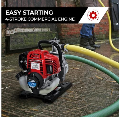 Honda Power Equipment WX10 52 PSI 4-Stroke Commercial Engine Gasoline Powered Water Pump with Hose Adapter, Suction Hose, Clamps, and Strainer