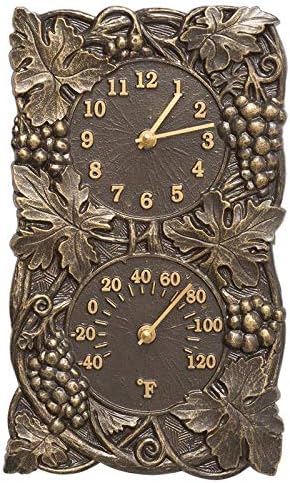Whitehall 01953 Grapevine Combo Indoor Outdoor Wall Clock and Thermometer in French Bronze 8X13.75x1.25