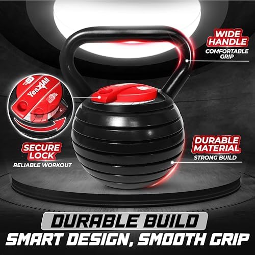 Yes4All Adjustable Kettlebell Set, 20–40 LB Weight Set, Solid Cast Iron Handle with Spacer Disks & Secure Lock