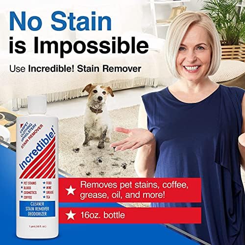 INCREDIBLE! Stain Remover | Instant Spot Remover for New & Old Stains | Cleaner, Stain Removal, Deodorizer - For Blood, Red Wine, Coffee