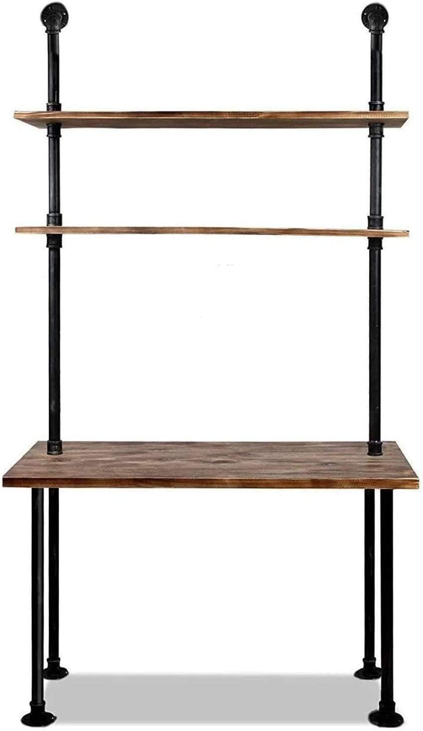 Industrial Pipe Desk with 3 Tier Shelves, Rustic Solid Wood Writing Workstation, Sturdy Metal Frame for Home Office Study Living Room Decor(40" L)