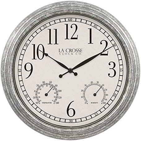 La Crosse Clock 433-3236 14-inch Silas Indoor/Outdoor Galvanized Analog Quartz Wall Clock