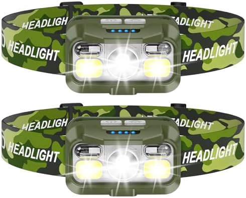 LHKNL Headlamp Rechargeable, Lumen Super Bright Motion Sensor Head Lamp Flashlight, 2-Pack Waterproof LED Headlight with White Red Light