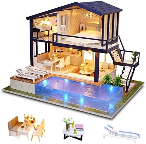 GuDoQi DIY Miniature Dollhouse Kit, Miniature House Kit 1:24 Scale, Tiny House kit with Music and Furniture Kit, Great Gift for Birthday Christmas