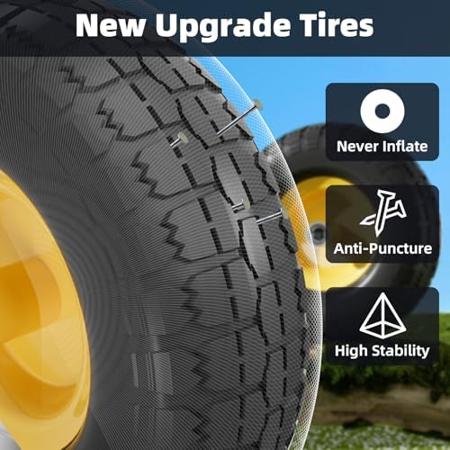 【UPGRADED】4.10/3.50-4 Tire and Wheel Flat Free, 10 Inch Solid Rubber Tire with 5/8”Axle Bore Hole and Double Sealed Bearings