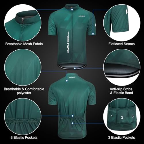 Lixada Men's Cycling Jersey Short Sleeve with Padded Shorts Quick-Dry Summer Short Bike Clothing Bicycle Shirts Pants Set