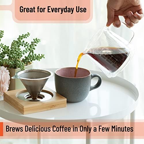 Brew To A Tea BTaT- Pour Over Coffee Maker Set, Double Wall Glass, 16 oz, Drip Coffee Maker Pour Over, Permanent Filter