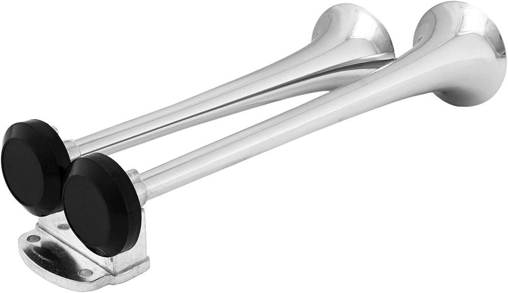 Vixen Horns 2-Trumpet Air Horn Kit with Dual Air Compressors VXH2112B 12V Compact Electric Train Horn Kit, Super Loud dB, Black