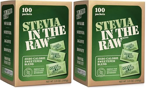 Stevia In The Raw, Plant Based Zero Calorie, No Erythritol, Sugar Substitute, Sugar-Free Sweetener for Coffee, Hot & Cold Drinks, Suitable For Diabetics, Vegan, Gluten-Free, 100Count Packets (1 Pack)