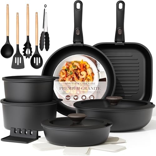 Astercook 21 Pcs Pots and Pans Set Non Stick, Ceramic Cookware Set Detachable Handle, RV Kitchen Cooking Set Removable Handles, Oven Safe, Induction Ready, Stackable, Cream, Fathers Day Gift for Men