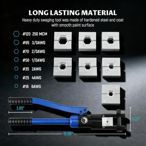 Lichamp Hydraulic Cable Crimping Tool Set 6 AWG to 4/0 AWG Terminal Crimper