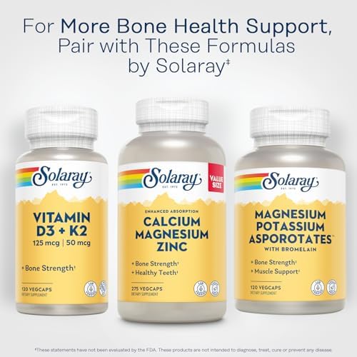 SOLARAY Calcium Magnesium Zinc, 275 VegCaps | Bone, Muscle, Heart & Immune Support, Calcium, Magnesium & Zinc Complex, 68 Servings, Vegan, Lab Verified