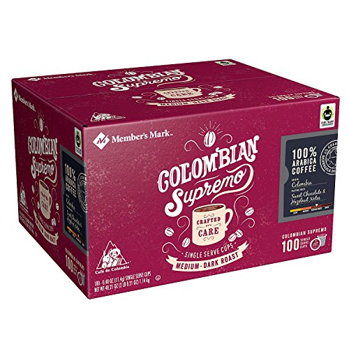 Member's Mark Colombian Supremo Coffee 100 single-serve cups. A1L8