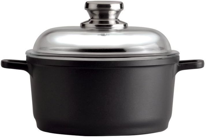 Berghoff EuroCAST Cast Aluminum Nonstick 8" Stockpot, 3.2qt Soup Pot | Induction Pasta & Stew Cooking Pot with Straining Glass Lid