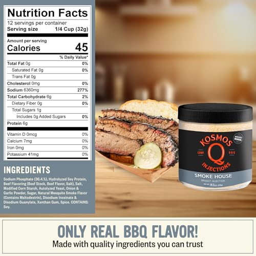 Kosmos Q Reserve Blend Brisket Injection, Premium Beef BBQ Marinade for Tender & Juicy Brisket, Phosphate-Enhanced for Moisture Retention, Competition-Grade Seasoning, Gluten Free, 16 Oz Jar