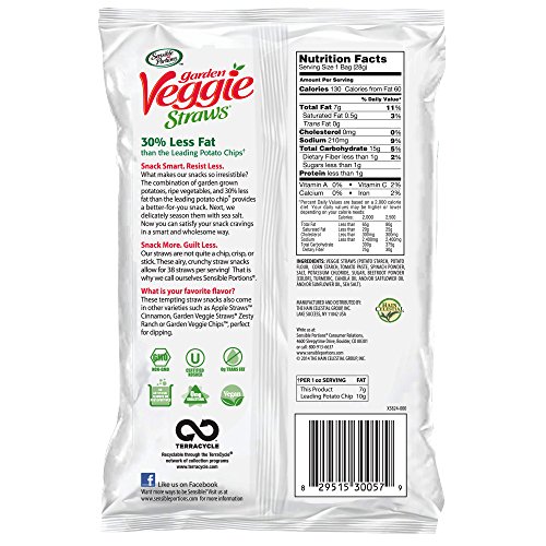 Sensible Portions Garden Veggie Snacks - Veggie Straws, Gluten Free, Snack Size Sea Salt, 1 Oz (Pack of 24)