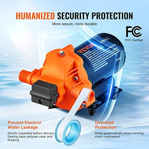VEVOR Water Pressure Diaphragm Pump, RV Water Pump, Fresh Water Pump110V AC, 3.3 GPM, Pressure Adjustable