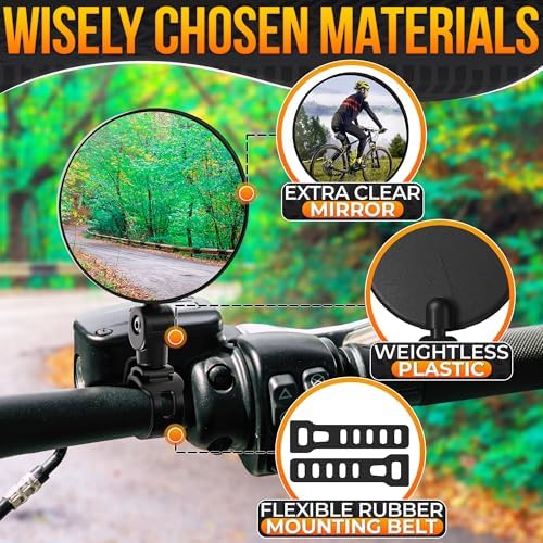 2 Pcs Bike Mirror Handlebar Mount, Convex and 360° Adjustable View