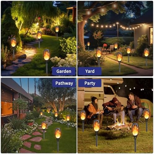 KYEKIO 12Pack Solar Torch Light with Flickering Flame for Halloween Decor