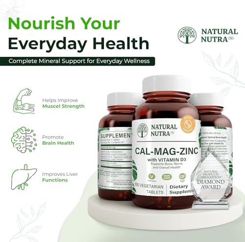 Natural Nutra Calcium Magnesium Zinc (Cal-Mag Zinc) with Vitamin D3,100 | Bone, Teeth, Muscle & Nerve Support, Gluten Free, Sugar Free