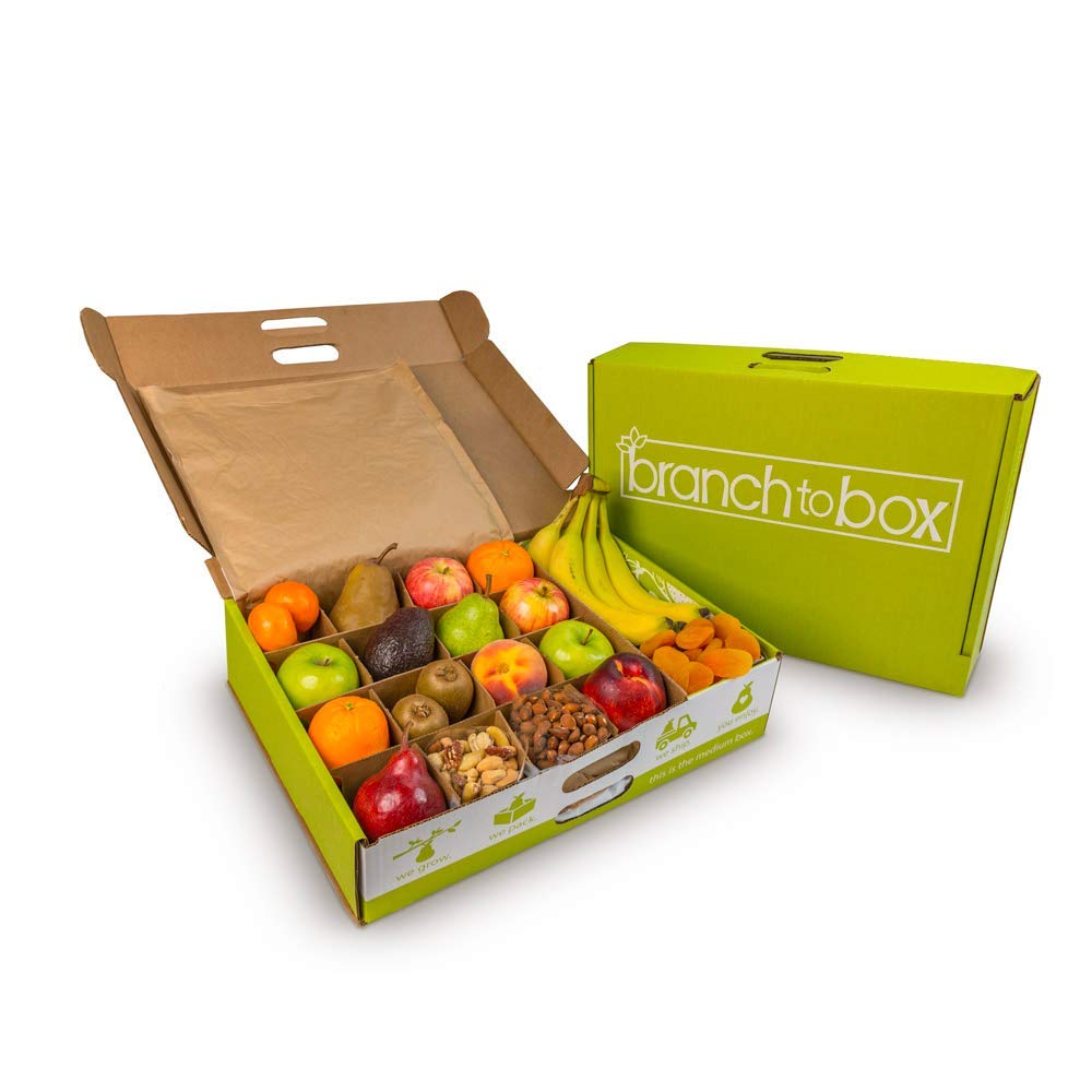 A Gift Inside Fresh Fruit & Healthy Snacks Gift Basket – 30 Pieces of Seasonal Fruit with Apples, Pears, Citrus, Nuts, Dried Fruit & Trail Mix
