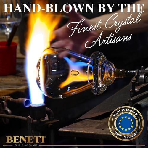 BENETI Modern Tall Drinking Glasses Set of 6 | Handmade In Europe | 18oz Premium Highball Crystal Glass Cups for Water and Juice