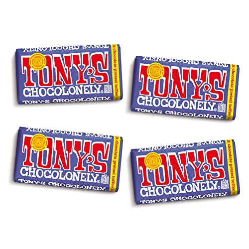 Tony's Chocolonely 42% Dark Milk Chocolate Bar with Pretzel & Toffee - Dark Milk Chocolate, Pretzel & Toffee Chunks, Belgium Chocolate