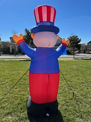 6 Foot Tall Patriotic Independence Day 4th of July Inflatable Uncle Sam | God Bless America Flag, Pre-Lit LED Lights, Outdoor Indoor