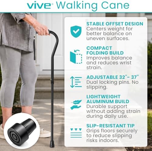 Vive Walking Cane for Women, Men, Elderly - Patented Offset Grip