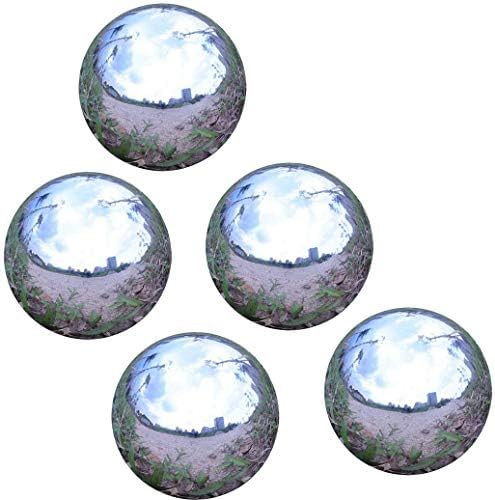 Stainless Steel Gazing Ball for Homes and Gardens Ornament, Hollow Ball Mirror Polished Shiny Sphere, Pack of 5 (2 Inch)