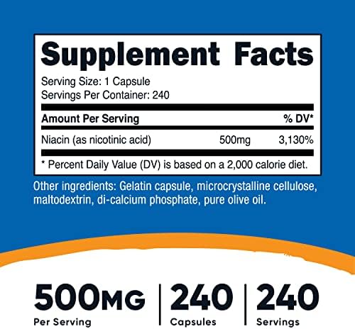 Nutricost Niacin (Vitamin B3) 500mg, 240 Capsules, with Flushing, GMO-Free | Gluten-Free