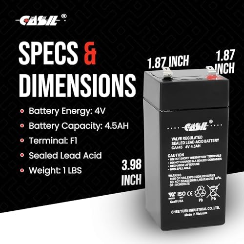 Casil Fi-Shock SS-440 Zareba Electric Fence Charger 4 Volt Rechargeable Battery 4A AGM Valve Regulated Lead Acid Battery for Solar Electric Fence